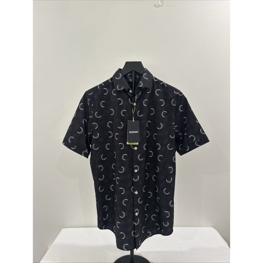 Murano Performance Mens Size S Shirt Slim Fit Black Celestial Crescent Moon